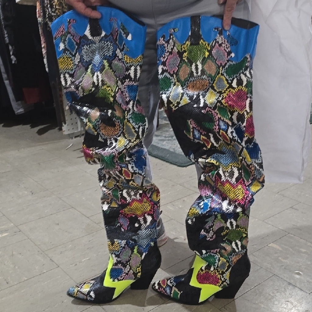 Colorful Snakeskin Over-The-Knee Boots